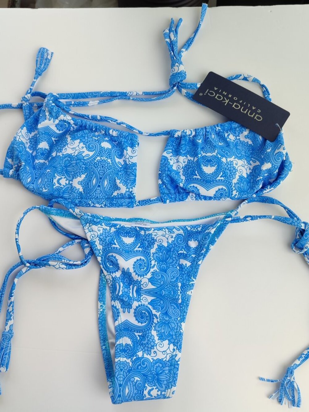 NWT Anna-Kaci Blue & White Paisley Print Bikini Set Size M